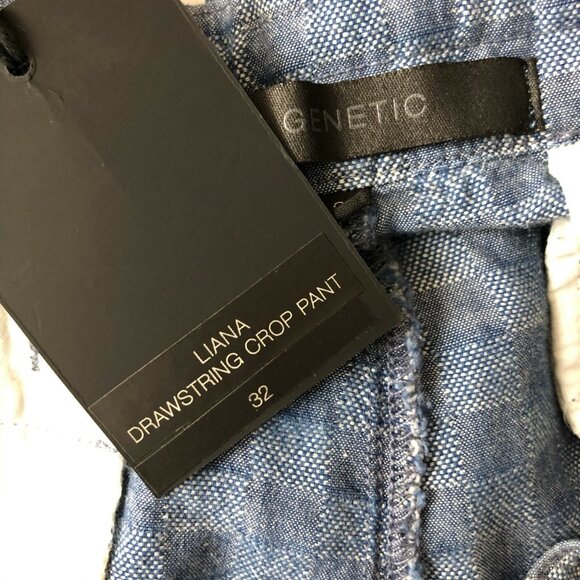 Genetic Womens Liana Drawstring Crop Pants Cotton Lightweight Geometric Blue 32 - Picture 3 of 5